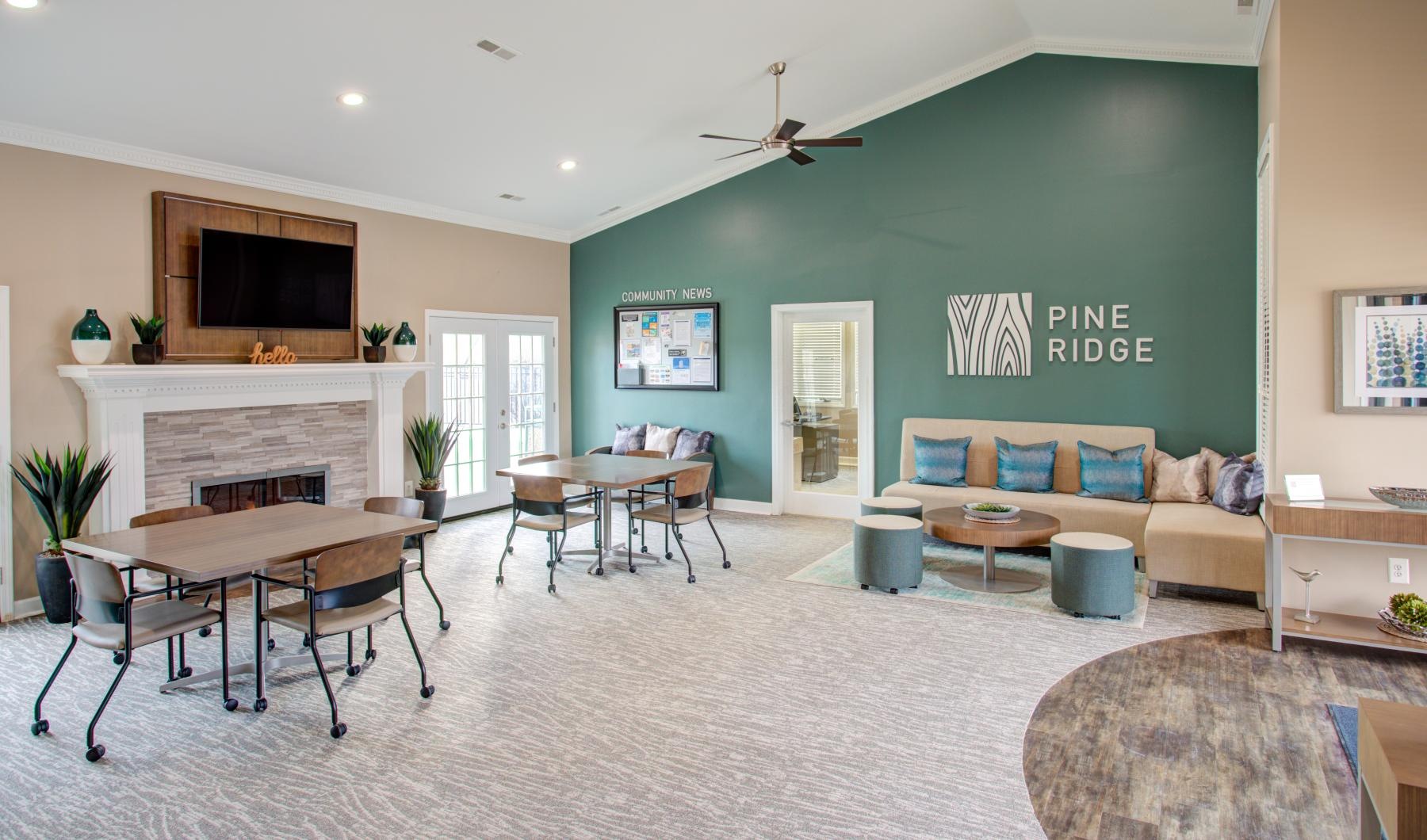 Access to resident-only features a lounge with a fireplace